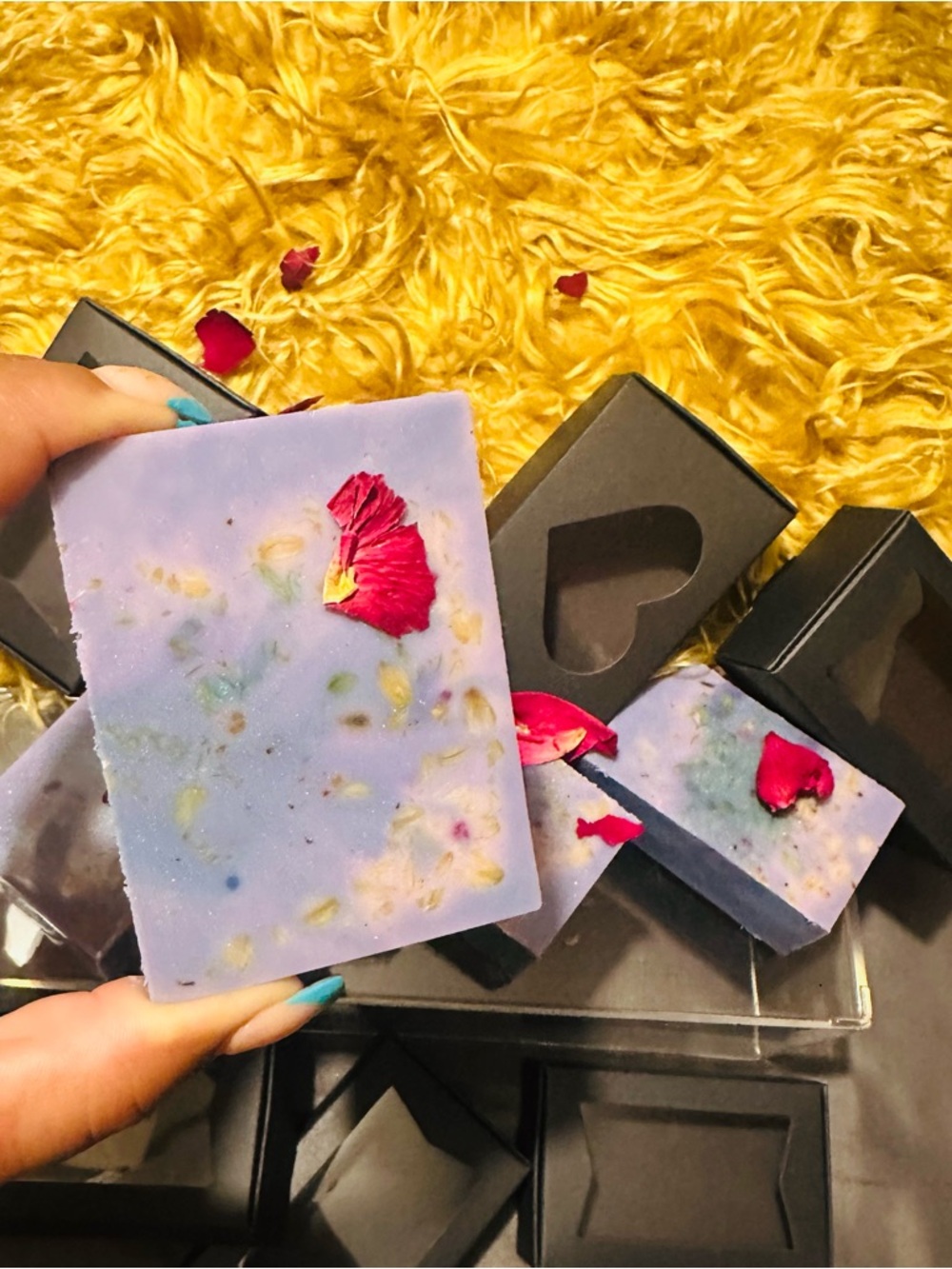 Handmade Lavender Rose Petal Soap Bar - Purple set of 3